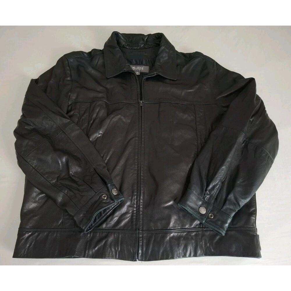 VTG Wilsons Leather Jacket Mens Black Full Zip Collared Bomber XL EUC Lux